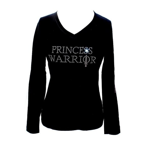 Womens Size Princess Warrior Crystal Bling Long V-Neck Sleeve Top Pink Sword - Picture 1 of 9